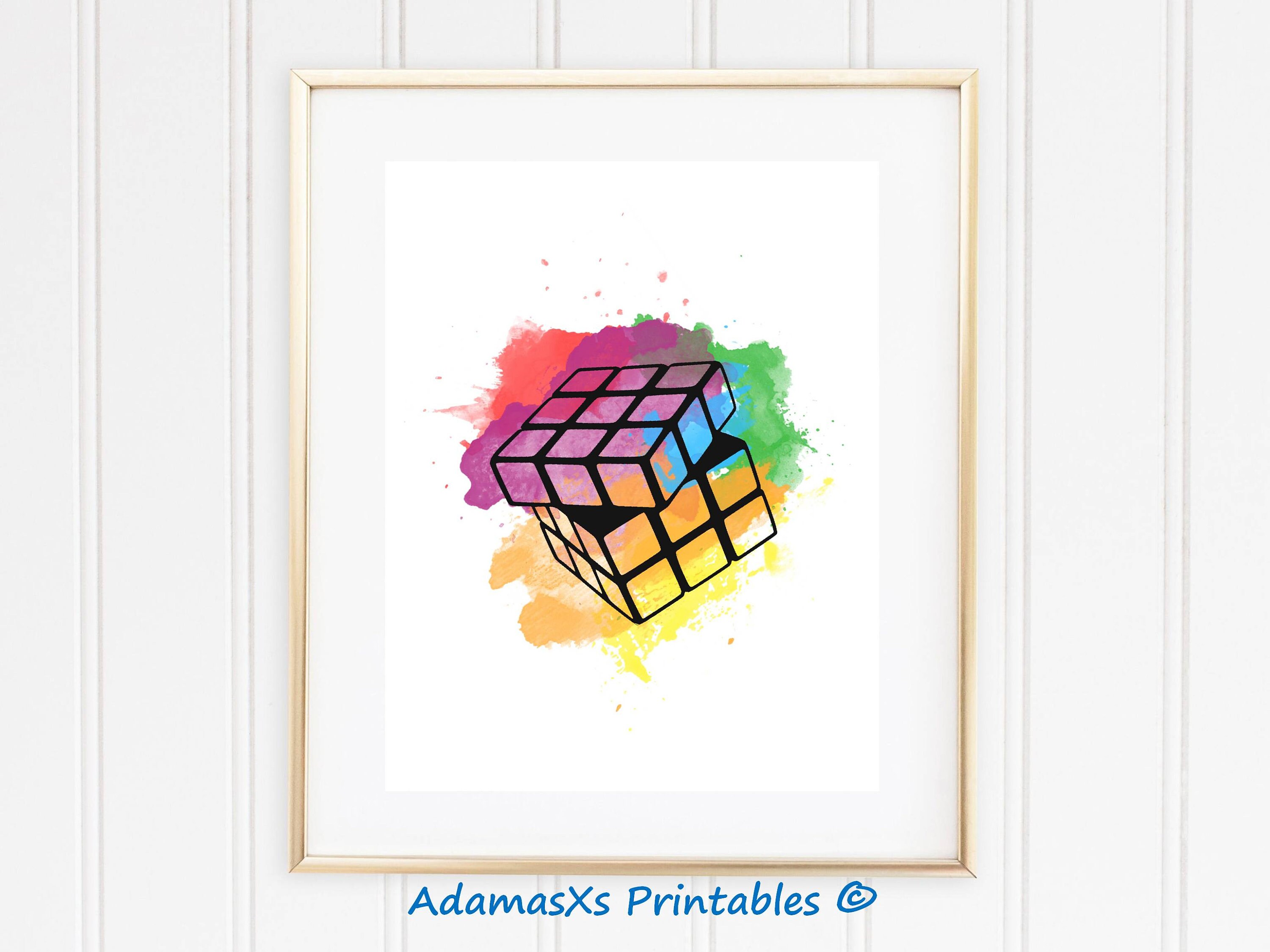 Rubiks cube rubiks cube wall art watercolor print 80s wall Etsy