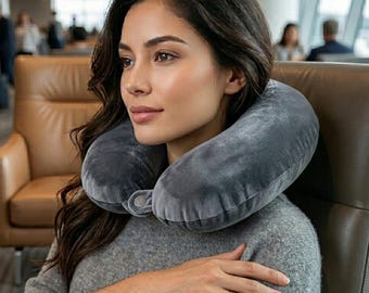Soft Grey Travel Neck Pillow | Portable Airplane Car Pillow | U Shaped