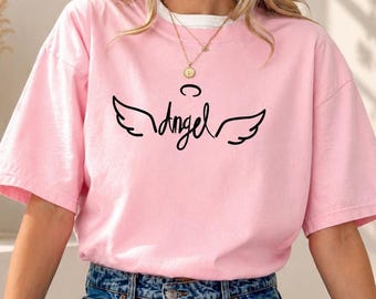 Grafisch T-shirt engel, shirt comfort kleuren 1717, T-shirt Angel Wings, zacht meisjesshirt, shirt Angelcore, oversized esthetisch T-shirt, cadeau voor haar