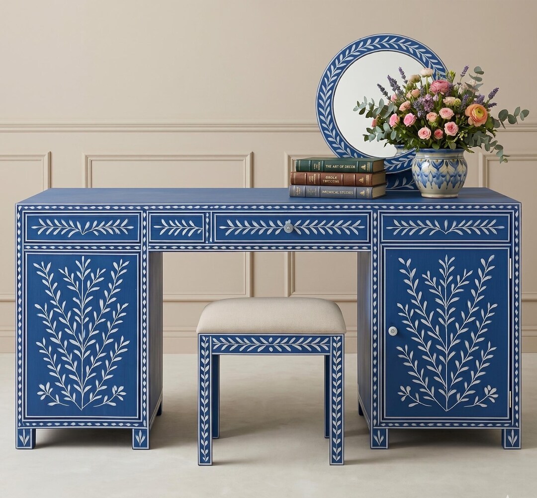 Handmade Blue Bone Inlay Desk, Office Furniture Table - Etsy