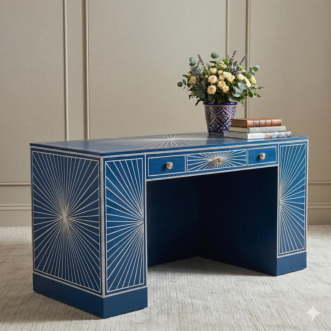 Handmade Blue Bone Inlay Desk, Office Furniture Table - Etsy