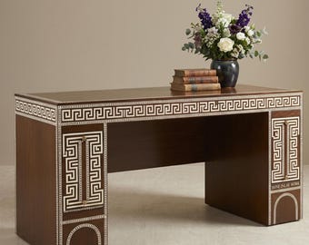 Handmade Brown Bone Inlay Desk, Office Furniture Table