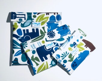 Jungle Animals - FOOD SAFE - Re-Useable Sandwich snack bags