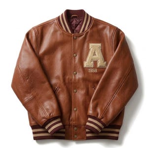 Vintage 1958 Cognac Pebbled Leather Varsity Jacket – Chenille 'A' Patch Bomber