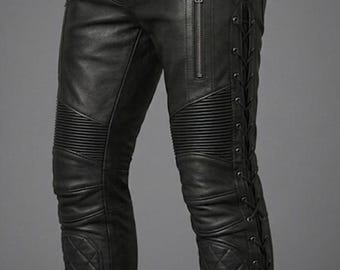 Premium svarta fårskinnsbyxor för män - Slim fit byxor i äkta läder - Lyxiga smörmjuka bikerbyxor - Stealth Aesthetic 2026 Edition
