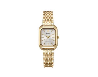 Elegant Gold Rectangular Watch – Minimalist Women’s Bracelet Watch – Luxury Quartz Wristwatch – Vintage Style Jewelry Gift
