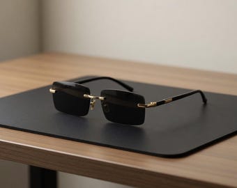 Minimalistische schwarze rechteckige Sonnenbrille – Retro-Sonnenbrille im Slim-Shade-Stil, Unisex-Vintage-Brille, trendige Streetstyle-Brille, UV-Schutz
