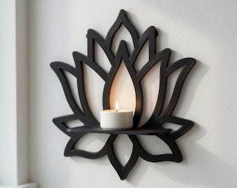 Wandkerzenhalter in Lotusform – Moderne Wanddekoration aus schwarzem Metall, Teelichthalter, Zen-Akzent für Zuhause, Yoga- und Meditationsdekoration
