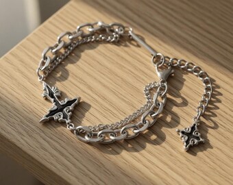 Armband mit gotischem Kreuzanhänger – Religiöses Vintage-Armband aus Silber – Christliches Schmuckgeschenk für Damen und Herren