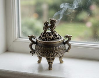Vintage Räuchergefäß aus Messing mit Deckel – Verzierter Metall-Räucherbehälter für Wohndekoration, Meditation, Aromatherapie und spirituelle Rituale
