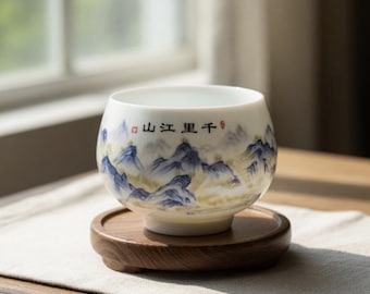 Japanische Keramik-Teetasse – handbemalter Bergbecher, ästhetische Teeschale, vom Zen inspiriertes Trinkgefäß, einzigartiges Geschenk für Teeliebhaber