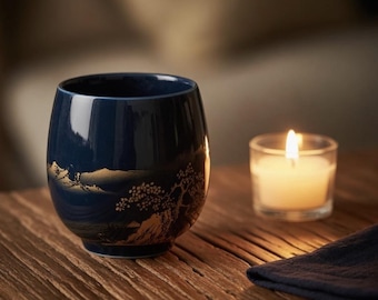 Elegante dunkelblaue Keramiktasse – Minimalistische Kaffeetasse, gemütliche Teetasse, einzigartiges Geschenk für Kaffeeliebhaber, moderne Wohndekoration
