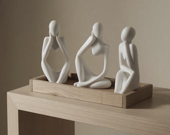 Minimalistisches abstraktes Skulpturenset – Moderne Keramikfiguren – Wohnaccessoires im nordischen Stil – Künstlerisches Statuen-Trio