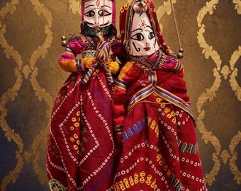Rajasthani siden Bhandej dockor | Antik handgjord heminredningskonst