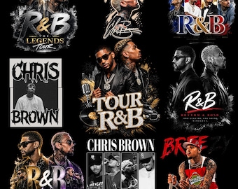 Chris Brown & Usher PNG Bundle (10 Designs) | RandB Tour Graphic | Hip Hop T-Shirt Design | Sublimation Digital Download