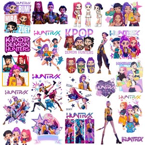 Huntrix Kpop Demon Hunters Png Svg, Kpop Girl Group T-shirt Design, Huntrix Girls Band PNG, Saja Boys PNG, Kpop Fan Digital Nedladdning