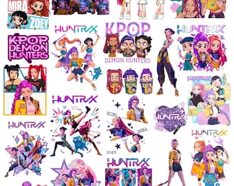 Huntrix Kpop Cazadores de demonios PNG SVG, Diseño de camiseta de grupo femenino Kpop, Huntrix Girls Band PNG, Saja Boys PNG, Descarga digital para fans del Kpop