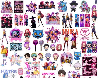 Pakiet 1050+ Kpop Demon Hunter PNG SVG, projekt fanów Huntrix, koszulka Saja Boys Girls Group, kolacja dla dziewczyn PNG, pobieranie cyfrowe, Chibi PNG