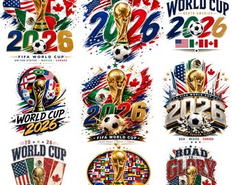 Pacchetto PNG Coppa del Mondo 2026, Trofeo di calcio PNG, Clipart di calcio, Design per magliette, File per sublimazione, Download digitale per tifosi sportivi