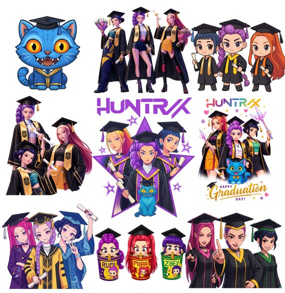 Kpop Demon Hunter Graduation PNG Bundle, Chibi Kpop Png ,Class of 2026 Grad Clipart, Cute Kpop PNG Digital Download, Sublimation png