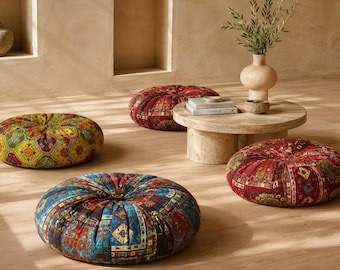 Cuscino da pavimento Futon, cuscino rotondo per meditazione, cuscino da pavimento boho, grande cuscino da seduta in cotone, pouf marocchino, cuscino yoga, decorazione per la casa.
