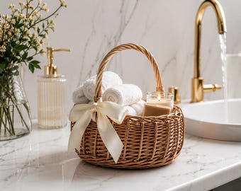 Handgefertigtes Aufbewahrungskorb-Set aus Rattan, Korborganizer mit Griff, rustikale Wohndekoration, Kinderzimmerkorb, Geschenkkorb, Boho-Aufbewahrung