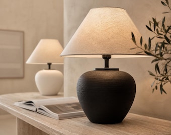 Nordische Keramik-Tischleuchte, skandinavische Nachttischlampe, Japandi-Nachttischleuchte, moderne minimalistische Wohnzimmerdekoration