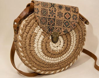 Strohgeflochtene Umhängetasche, runde Rattantasche, Boho-Sommertasche, handgefertigte Strohhandtasche, Strandtasche für Damen