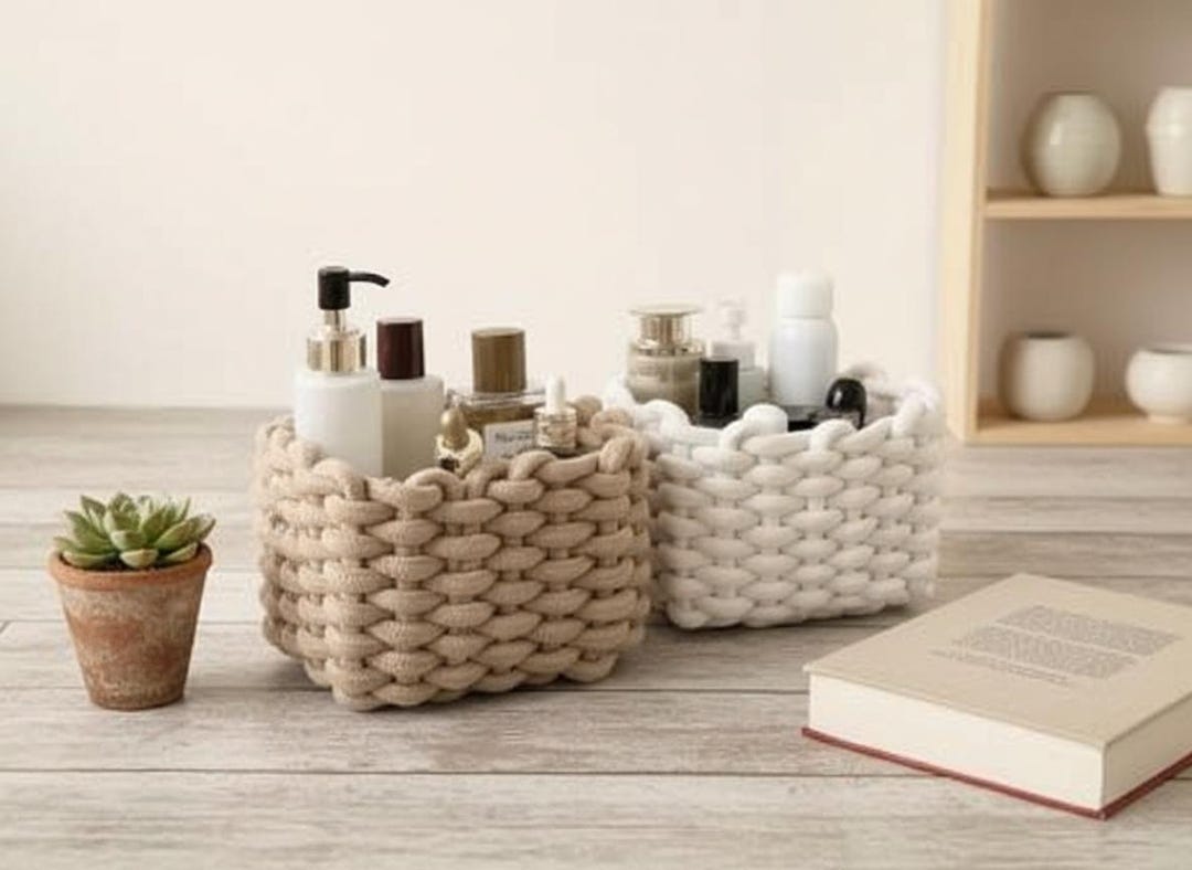 Woven Storage Baskets Set in Natural Beige and White for Organizing ...