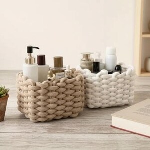 Panier de rangement en corde de coton – Paniers de rangement ronds en corde de coton bohème pour vêtements, jouets, maquillage, livres, serviettes, articles divers Modgal
