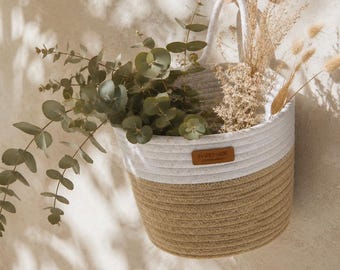 Hängekorb-Set aus Baumwollseil, nordischer Wandkorb, skandinavischer Organizer, Boho-Kinderzimmerdeko, Badezimmerkorb