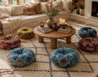 Rundes Bodenkissen, Boho-Sitzkissen, Meditationskissen, Baumwoll-Bodenkissen, marokkanischer Pouf, Yogakissen, Leseecke