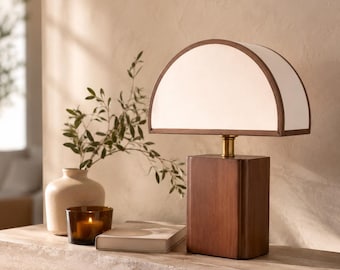 Nordische Tischleuchte, Nachttischlampe aus Holz, skandinavische Schreibtischleuchte, minimalistische Holzlampe, warmweiße LED-Nachttischlampe, Japandi-Dekor, Luxus