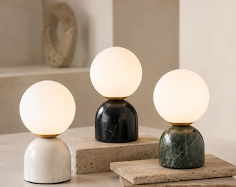 Marmor-Tischleuchte, moderne Nachttischleuchte, luxuriöse Schreibtischleuchte, minimalistische Kugelleuchte, zeitgenössische Wohnraumbeleuchtung