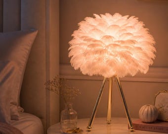 Feather Table Lamp Cloud Lampshade Lighting, Soft White Feathers, Modern Home Decor, Whimsical Bedside Lamp