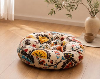 Rund golvkudde för meditation, tatami-yogakudde, boho golvsits, läskudde, zen-heminredning, japandiskudde