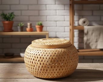 Cesta de bambú, cesta tejida de bambú, soporte para bolsitas de té de ratán, organizador de almacenamiento de alimentos, decoración minimalista para la cocina, regalo único hecho a mano