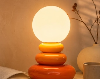 Keramik-Tischleuchte, LED-Nachttischleuchte, moderne Nachttischleuchte, japanische Dekoleuchte, warmes Ambientelicht, Keramik-Mondlampe
