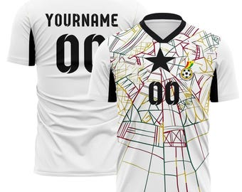 Camisetas de fútbol personalizadas para hombre y mujer, Copa Ghana 2026, ideales como regalos de cumpleaños, Día de la Madre o del Padre. Nombre y número personalizados.