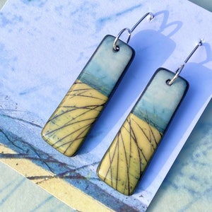 Contemporary Colourful Porcelain Skyline Drop Earrings, Handmade with Silver Wires, Coastal Inspiration