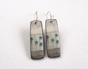 Contemporary Porcelain Blue Seed-Heads Drop Earrings, Inspired By Nature, Sterling Silver Wires