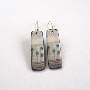 Contemporary Porcelain Blue Seed-Heads Drop Earrings, Inspired By Nature, Sterling Silver Wires