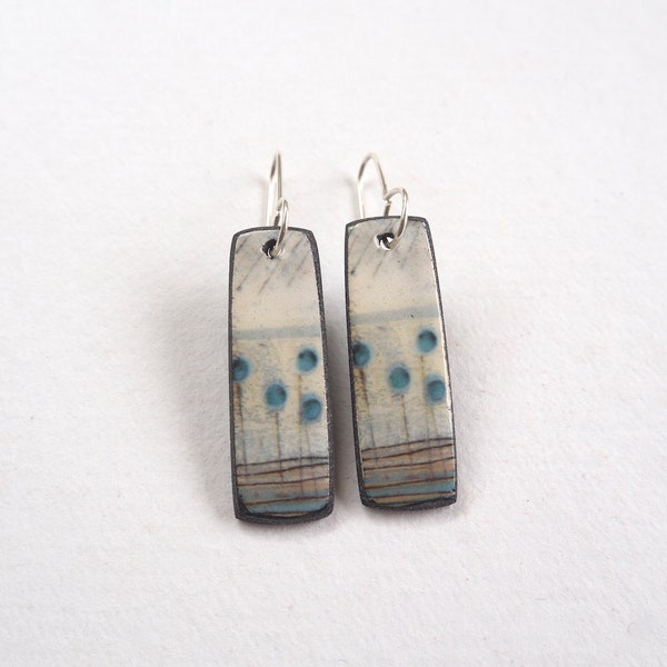 Contemporary Porcelain Blue Seed-Heads Drop Earrings, Inspired By Nature, Sterling Silver Wires