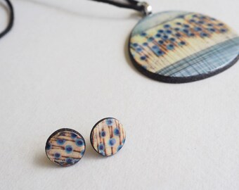 Contemporary Blue Stems Porcelain Round Stud Earrings Inspired By Nature with Silver wires