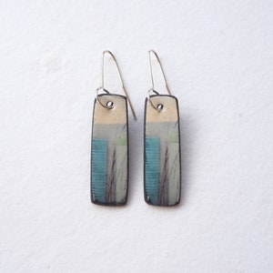 Contemporary Colourful Porcelain Mere Drop Earrings, Handmade with Silver Wires, Blue and green