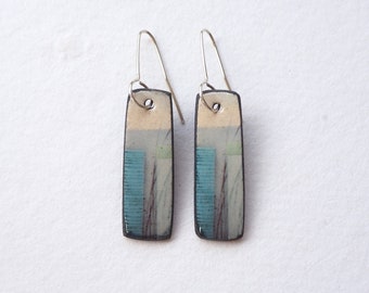 Contemporary Colourful Porcelain Mere Drop Earrings, Handmade with Silver Wires, Blue and green