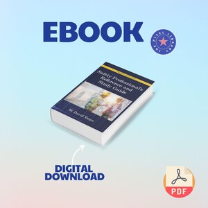 Puede incluir: Un libro electrónico titulado "Safety Professional's Reference and Study Guide" de W. David Yates. El libro tiene una cubierta azul marino con detalles amarillos y una foto de trabajadores de la construcción. La palabra "EBOOK" está en la parte superior y "DESCARGA DIGITAL" en la inferior.