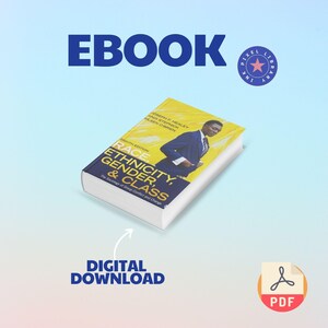 Puede incluir: Una portada de libro electrónico titulada "Race, Ethnicity, Gender, & Class" con una foto de una persona con traje. La palabra "EBOOK" está en la parte superior y "DESCARGA DIGITAL" en la parte inferior. Un icono PDF está en la esquina inferior derecha.