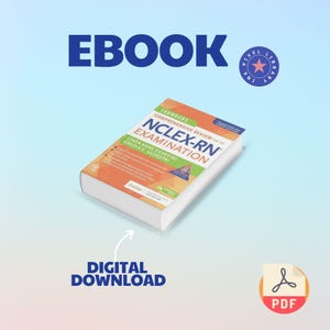 May include: An ebook titled "Saunders Comprehensive Review for the NCLEX-RN Examination" is displayed. The cover is orange, green, and white. The words "EBOOK" and "DIGITAL DOWNLOAD" are also visible. A PDF icon is in the lower right corner.