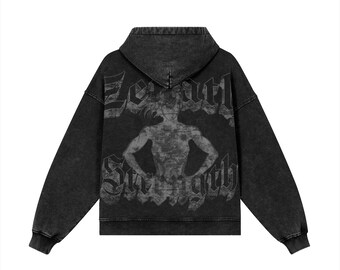 Sudadera con capucha y cremallera extragrande Strength Black Her con efecto desgastado